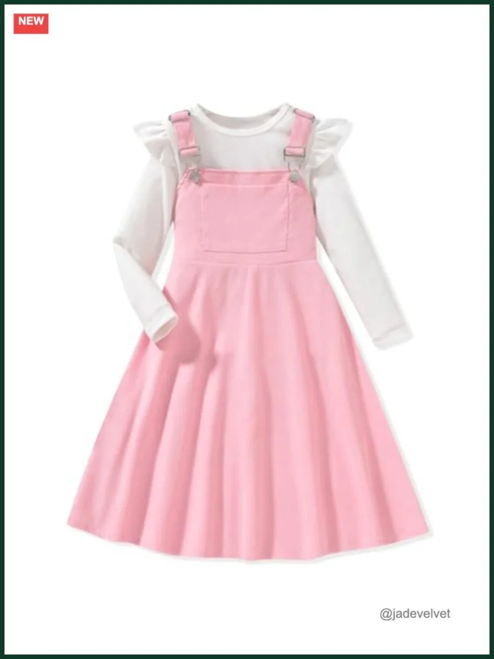 Little Girls Corduroy Overall Dress with Adjustable Strap - 2 Piece Set
